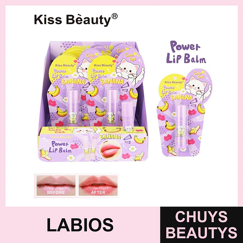 Bálsamo labial hidratante Kiss Beauty Power con aroma a banana - Chuys Beautys | Chuys Beautys