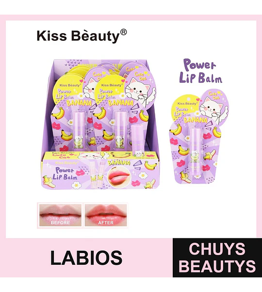 Bálsamo labial hidratante Kiss Beauty Power con aroma a banana