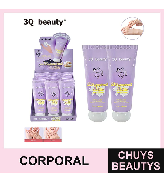 Crema de manos hidratante y reparadora con Ácido Hialurónico 3Q beauty