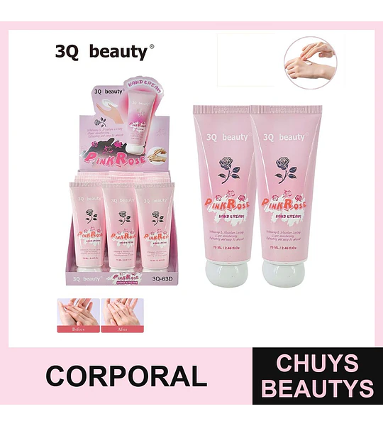 Crema de Manos Hidratante y Blanqueadora Rosa Pink Rose 3Q beauty