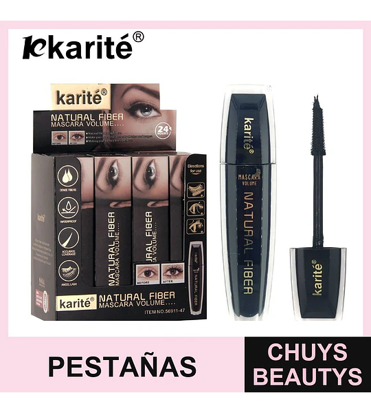 Máscara de Pestañas Karité Natural Fiber Volumen Extremo 24 Horas