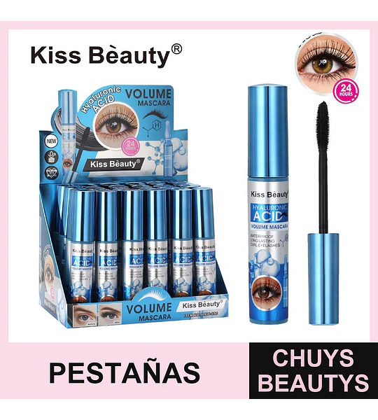 Máscara de Pestañas Volumen con Ácido Hialurónico Kiss Beauty 24 Horas