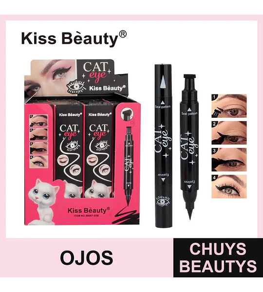 Delineador Líquido Doble Punta con Sello para Ojos Cat Eye Kiss Beauty