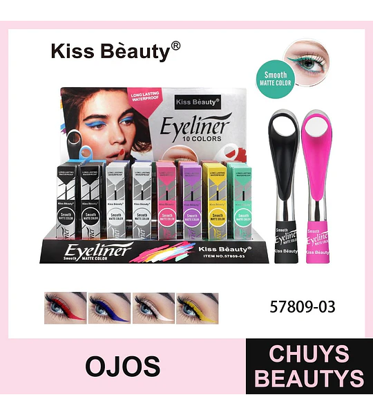 Delineador de Ojos Kiss Beauty Larga Duración Acabado Mate 10 Colores