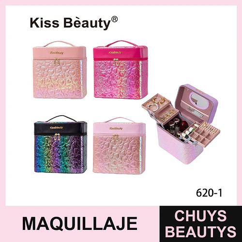 Estuche Organizador de Maquillaje y Joyas Kiss Bèauty con Diseño de Corazones - Chuys Beautys | Chuys Beautys