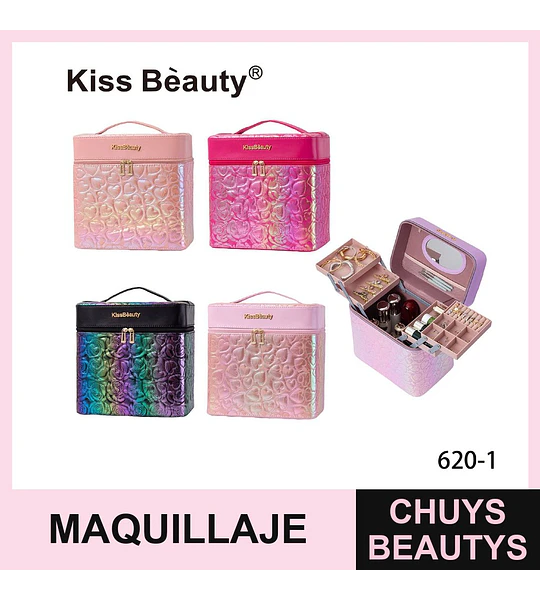 Estuche Organizador de Maquillaje y Joyas Kiss Bèauty con Diseño de Corazones