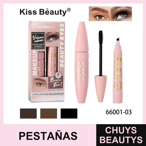 Set de Maquillaje de Ojos Kiss Bèauty: Máscara de Volumen Waterproof y Fijador de Cejas - Chuys Beautys | Chuys Beautys