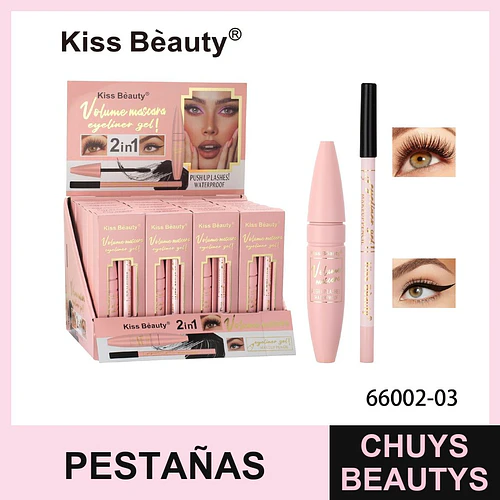 Máscara de Pestañas Volumen y Delineador en Gel 2 en 1 Kiss Bèauty Waterproof - Chuys Beautys | Chuys Beautys