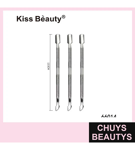 Empujador y removedor de cutículas doble punta Kiss Bèauty 12.5 CM acero inoxidable