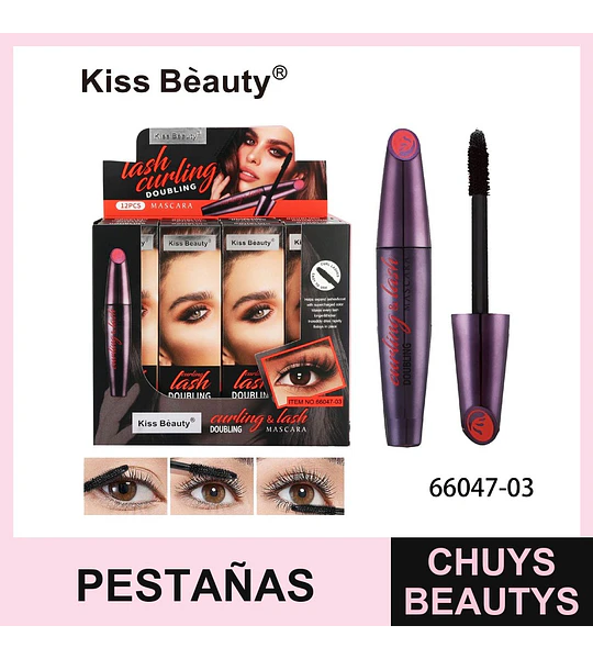Máscara de Pestañas Kiss Beauty Curling & Doubling Efecto Volumen