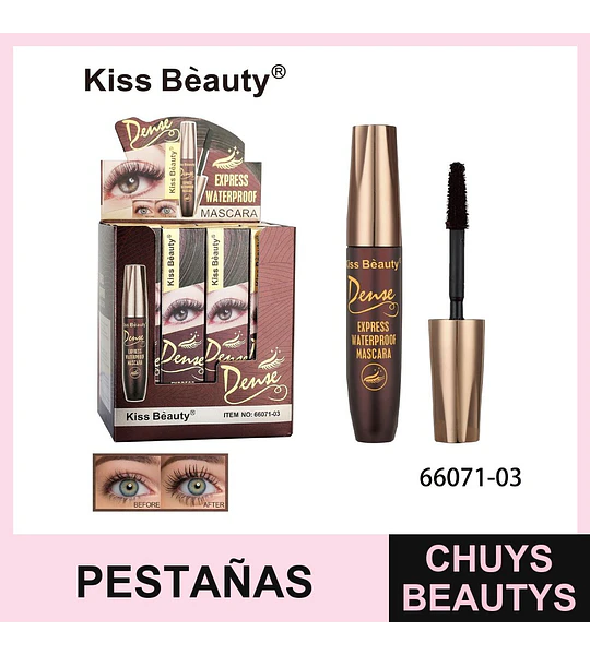 Máscara de Pestañas Voluminizadora y Waterproof Dense Kiss Bèauty