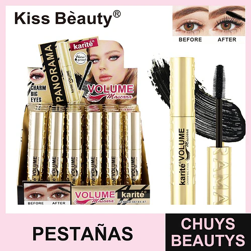 Máscara de Pestañas Volumen Waterproof Kiss Beauty Karité - Chuys Beautys | Chuys Beautys