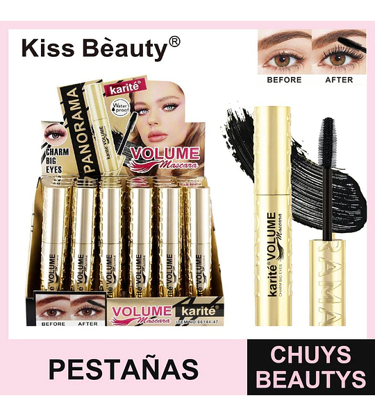 Máscara de Pestañas Volumen Waterproof Kiss Beauty Karité