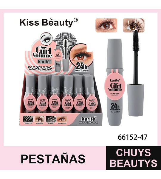 Máscara de Pestañas Karité Curl Volume 24h Densa y Rizada Kiss Beauty