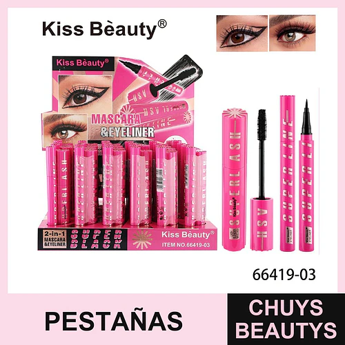 Máscara y Delineador 2 en 1 Super Black Kiss Beauty - Chuys Beautys | Chuys Beautys