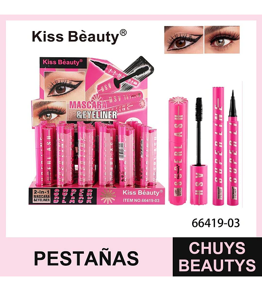 Máscara y Delineador 2 en 1 Super Black Kiss Beauty