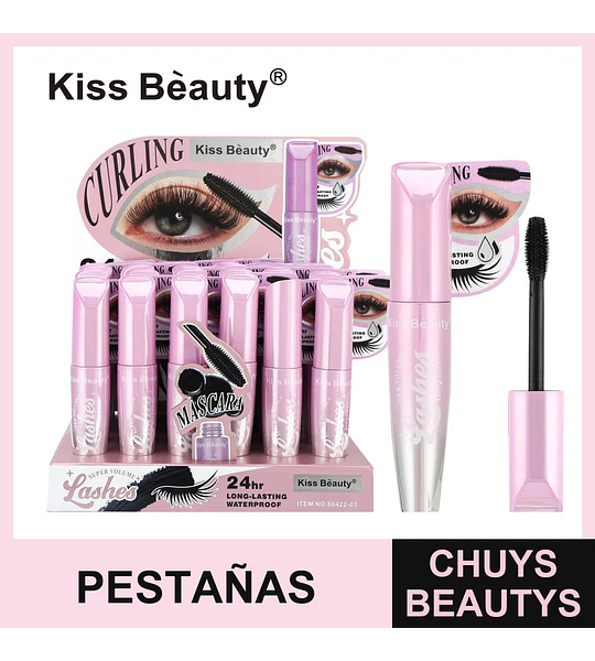 Máscara de Pestañas Rizadora Super Volumen 24h Waterproof Kiss Beauty
