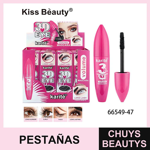 Máscara de Pestañas 3D Eye Volumen y Longitud Karité Kiss Beauty - Chuys Beautys | Chuys Beautys