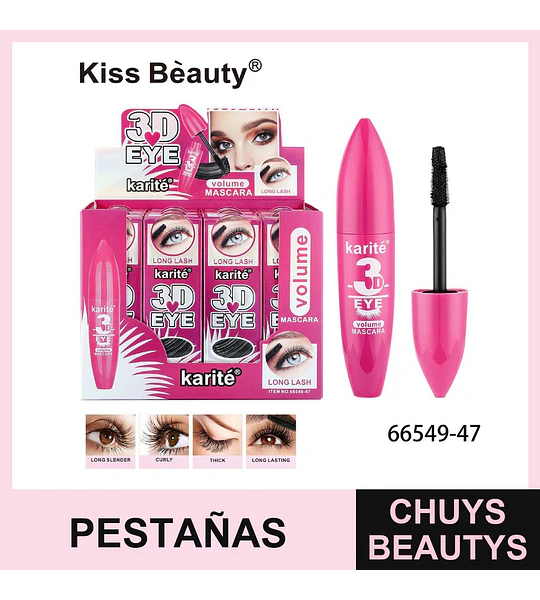 Máscara de Pestañas 3D Eye Volumen y Longitud Karité Kiss Beauty