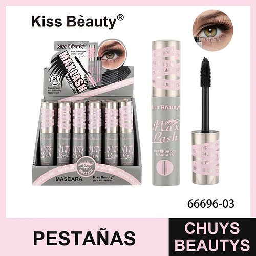 Máscara de Pestañas Kiss Beauty Max Lash Waterproof Super Volumen 24 Horas - Chuys Beautys | Chuys Beautys