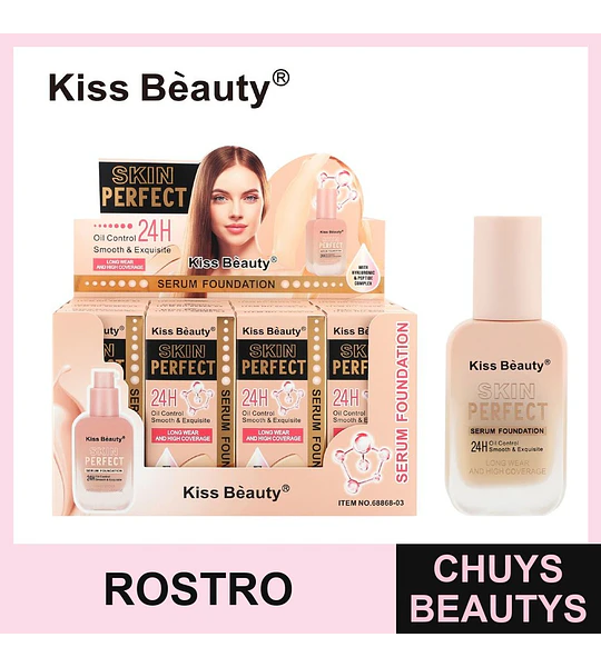 Base de Maquillaje Serum Kiss Beauty Skin Perfect 24H Control de Grasa y Alta Cobertura