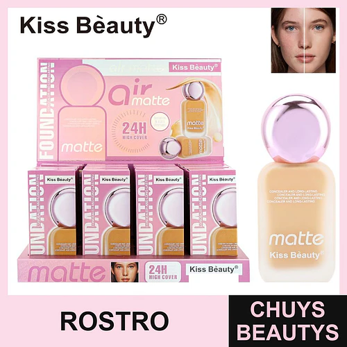 Base de Maquillaje Air Matte Larga Duración Kiss Beauty 24H Alta Cobertura - Chuys Beautys | Chuys Beautys