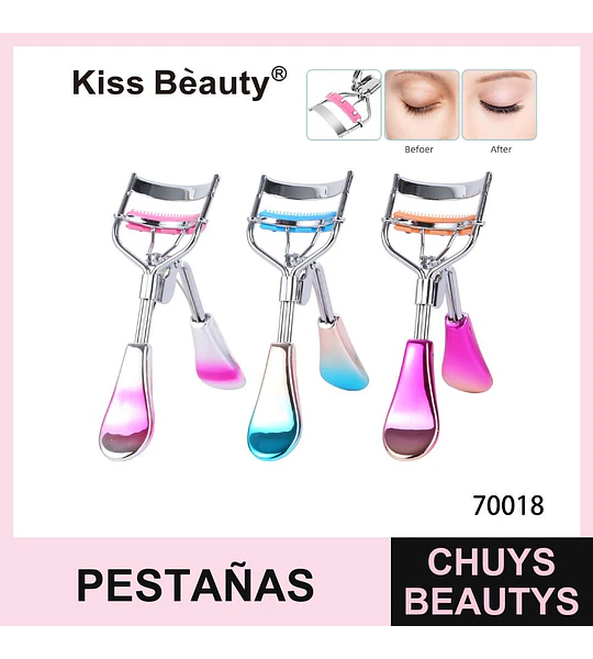 Rizador de Pestañas Metálico con Almohadilla de Silicona Kiss Bèauty