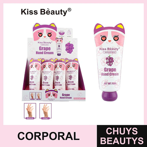 Crema de Manos Hidratante Kiss Beauty con Extracto de Uva y Diseño de Gato - Chuys Beautys | Chuys Beautys