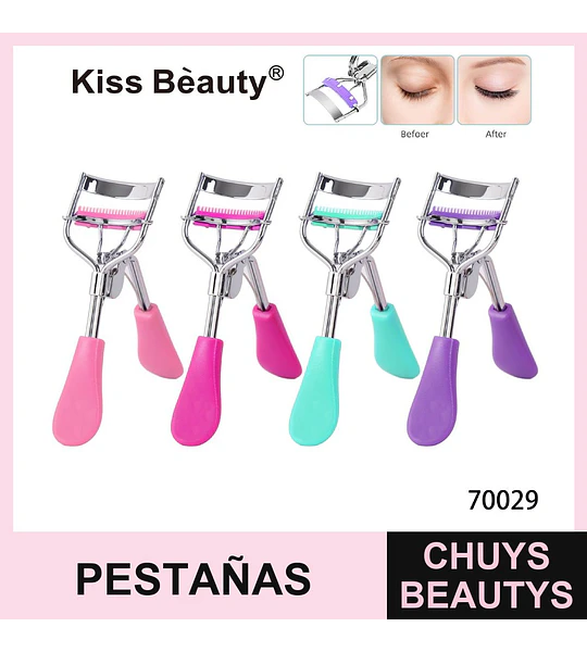 Rizador de Pestañas Metálico con Almohadilla de Silicona Kiss Bèauty 70029