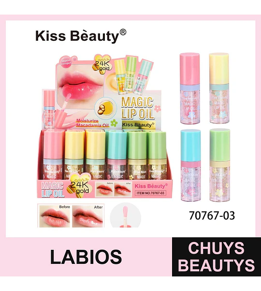 Aceite Labial Mágico Kiss Beauty con Colágeno Vegano y Oro 24K