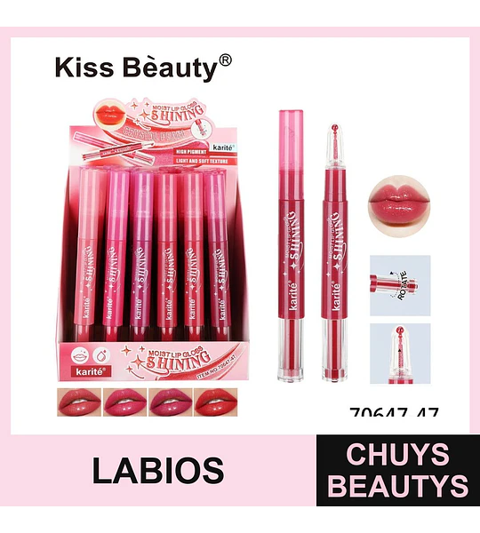 Brillo Labial Hidratante Karité Shining Kiss Beauty Tono Rojo Rosado