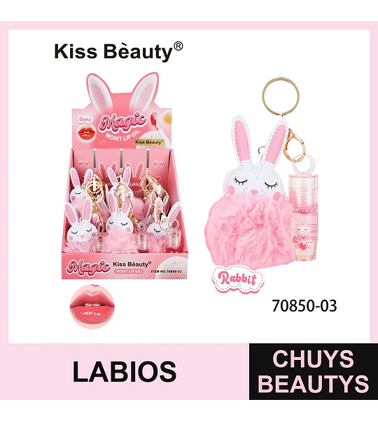 Magic Moist Lip Oil Kiss Bèauty con Llavero de Conejo Peludo