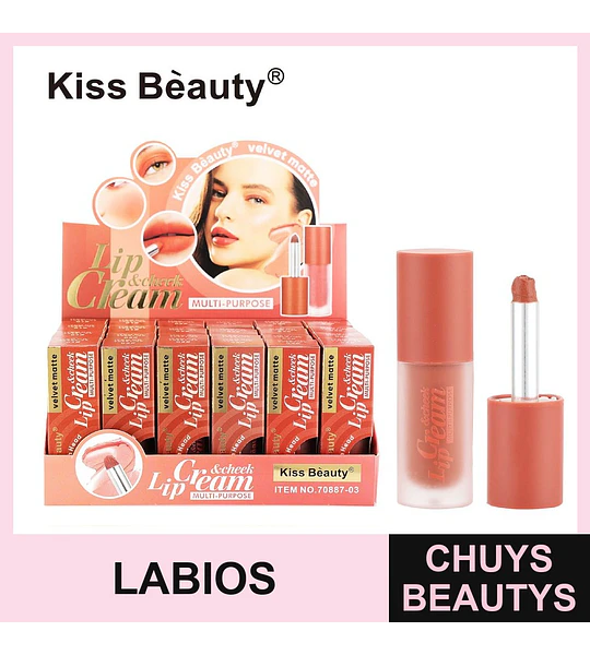 Labial y Rubor Crema Velvet Matte Multiuso Kiss Beauty