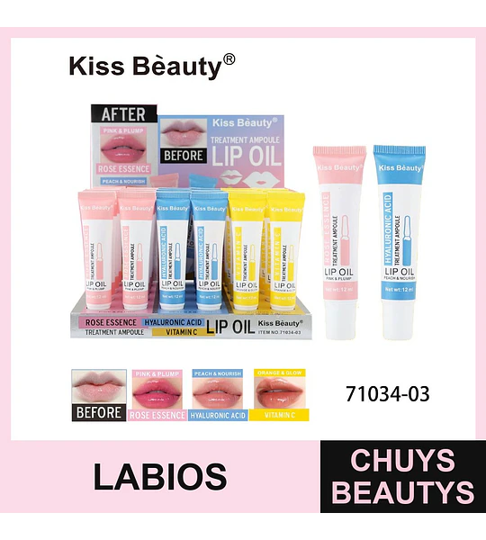 Set de Aceites Labiales Tratamiento Ampolla Kiss Beauty con Esencias