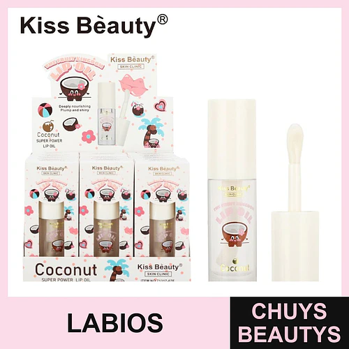 Aceite labial nutritivo de coco Kiss Bèauty para labios voluminosos y brillantes - Chuys Beautys | Chuys Beautys