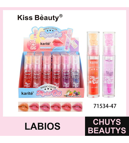 Aceite Labial Mágico Karité Kiss Beauty con Cambio de Color Hidratante