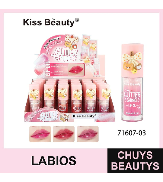 Aceite Labial Glitter y Brillo Hidratante con Efecto Volumen Kiss Beauty