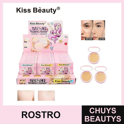 Polvo Compacto Super Waterproof Kiss Beauty Control de Grasa - Chuys Beautys | Chuys Beautys
