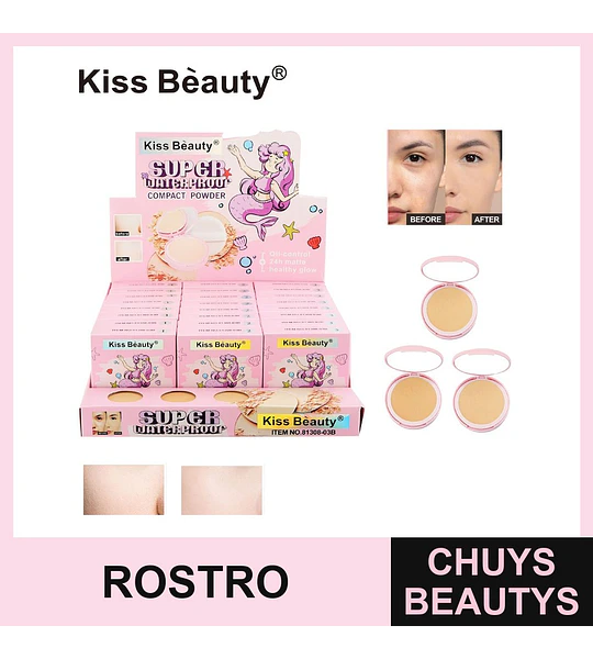 Polvo Compacto Super Waterproof Kiss Beauty Control de Grasa