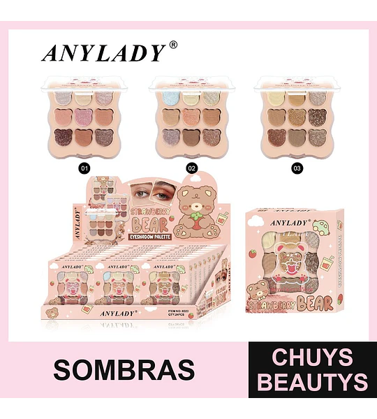 Paleta de Sombras de Ojos AnyLady Strawberry Bear con 9 Tonos