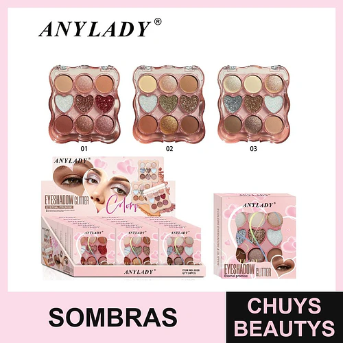 Paleta de Sombras de Ojos Glitter con 9 Tonos y Diseño de Corazón ANYLADY - Chuys Beautys | Chuys Beautys