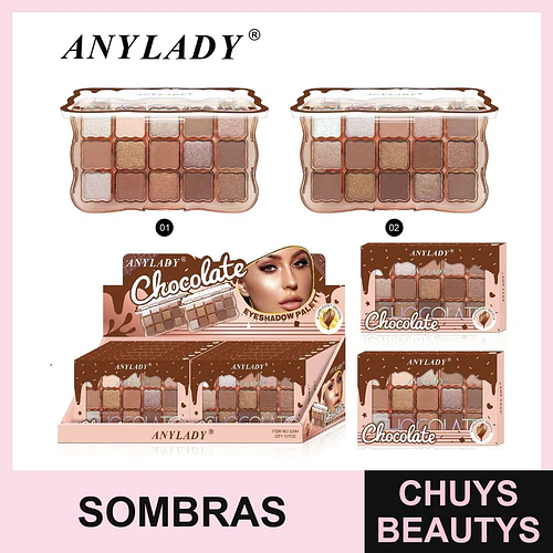 Paleta de Sombras Anylady Chocolate con 15 Tonos Neutros y Brillantes - Chuys Beautys | Chuys Beautys