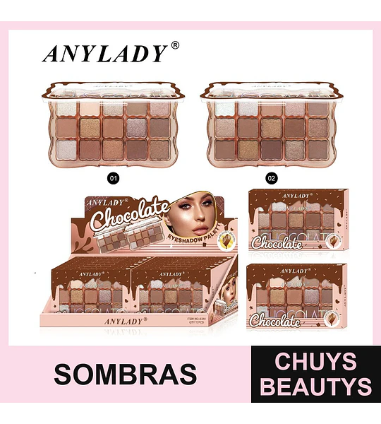 Paleta de Sombras Anylady Chocolate con 15 Tonos Neutros y Brillantes