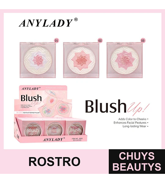 Rubor Compacto Iluminador AnyLady Blush Up! Larga Duración