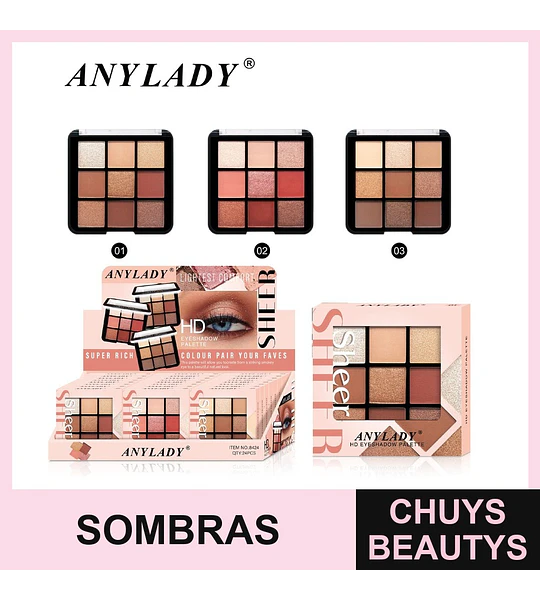 Paleta de Sombras de Ojos HD Anylady Sheer de 9 Tonos Variados