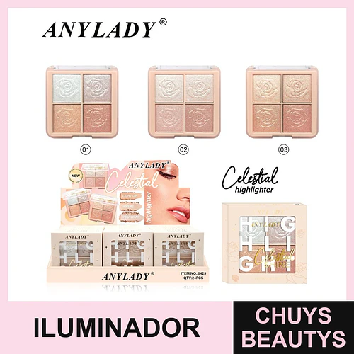 Paleta de Iluminadores Celestial ANYLADY con 4 Tonos Radiantes - Chuys Beautys | Chuys Beautys