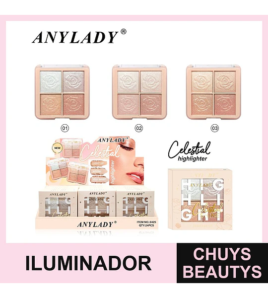 Paleta de Iluminadores Celestial ANYLADY con 4 Tonos Radiantes