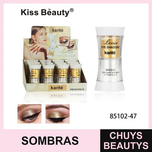 Sombra de Ojos Suelta y Brillo Doble Efecto Karité Kiss Beauty - Chuys Beautys | Chuys Beautys