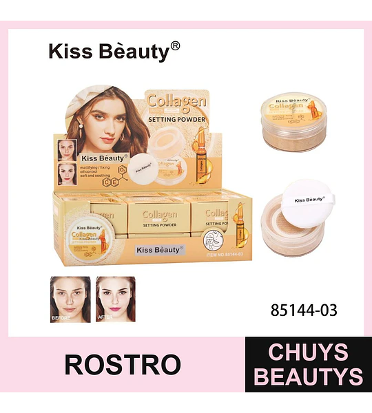 Polvo Fijador Facial Kiss Beauty Collagen con Control de Grasa