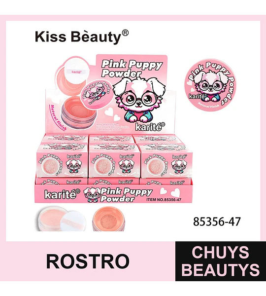 Polvo Suelto Fijador Karité Pink Puppy con Acabado Natural y Control de Grasa